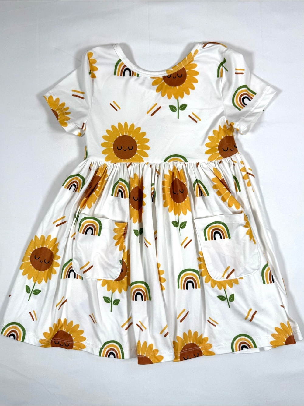 MILA & ROSE Girls Sunflower Rainbow Twirl Dress 5/6 Boho Groovy Cottagecore